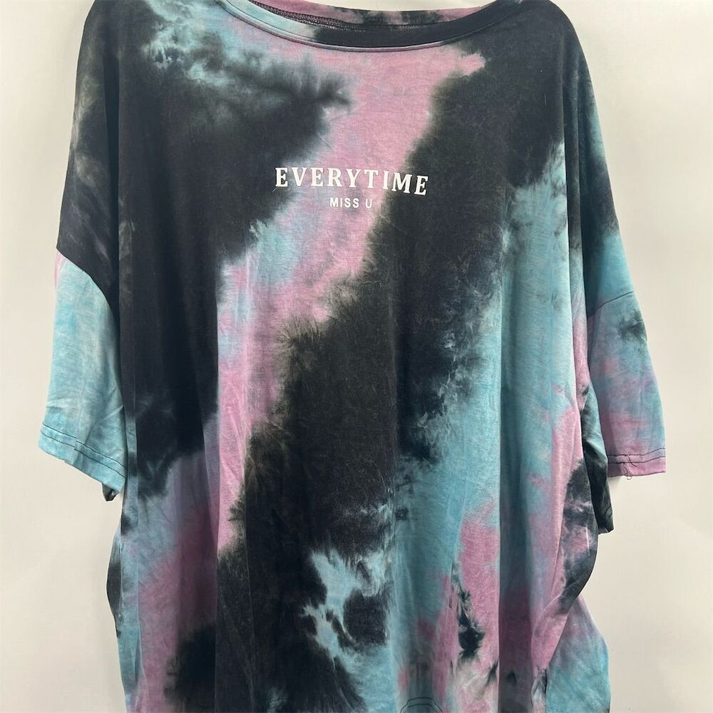 SHEIN Curve 4XL Tie Dye Oversized T-Shirt 'Everytime Miss U' Graphic Plus Size